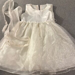 3/$15- Elegant White Sleeveless Dress with Sheer Overlay